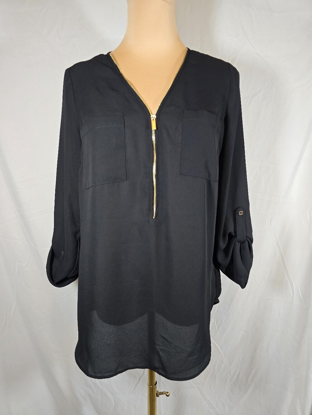 Sheer Zipper Blouse Black - Small